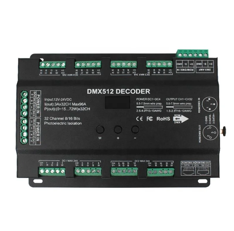 32 канала 96A RGBW DMX 512 светодиодный декодер контроллер для DC5-24V RGB свет 8 бит/16 бит