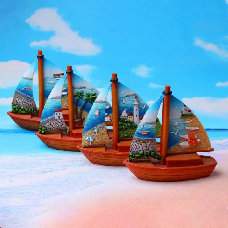 Creative Resin Crafts Scenic Sailboat Decoration Custom Tourist Souvenirs Resin Double Sailboat Sculpture