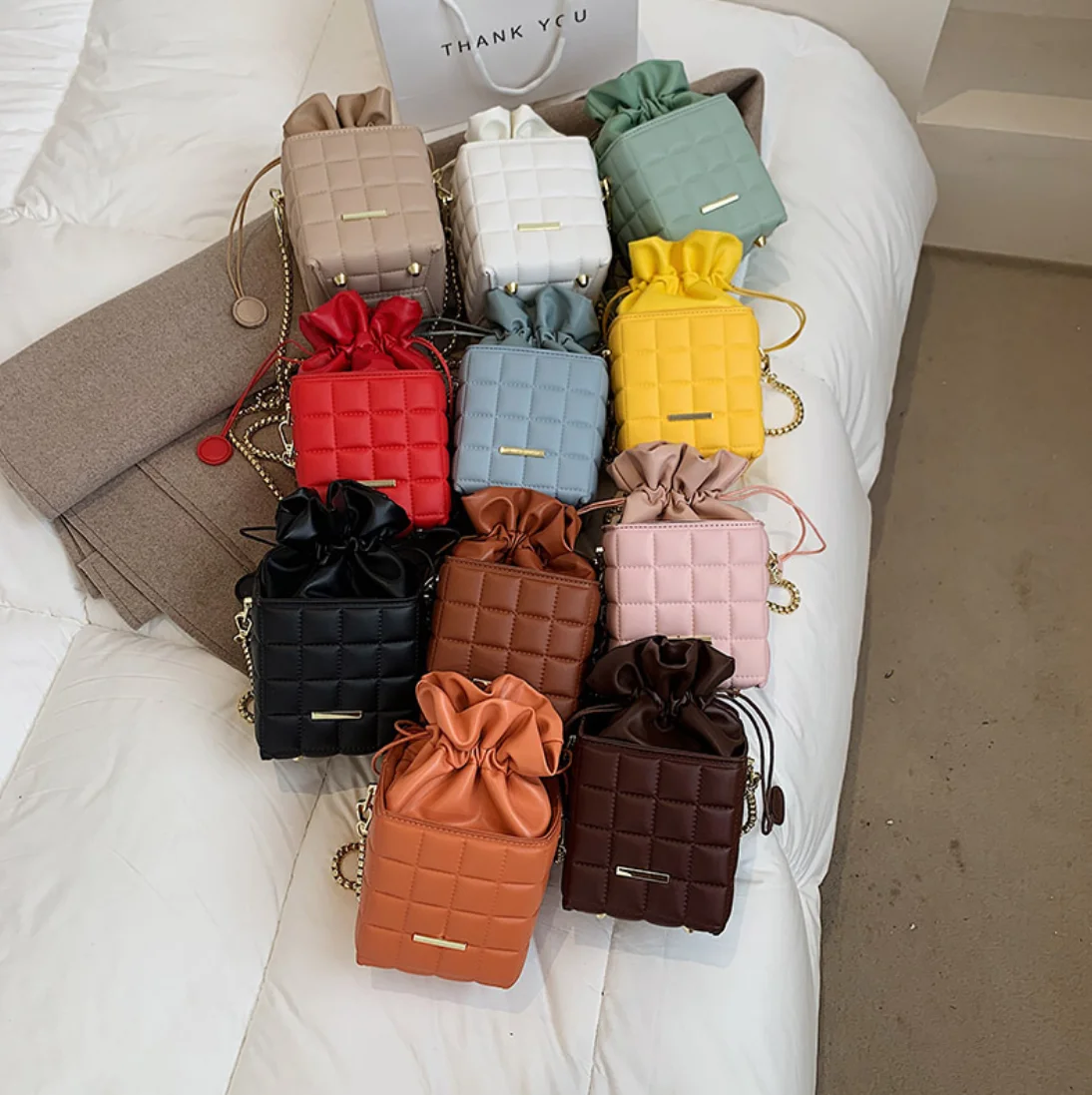 
New arrivals 2020 Fall PU Leather Bucket bag Drawstring Handbags for Women Purses crossbody 