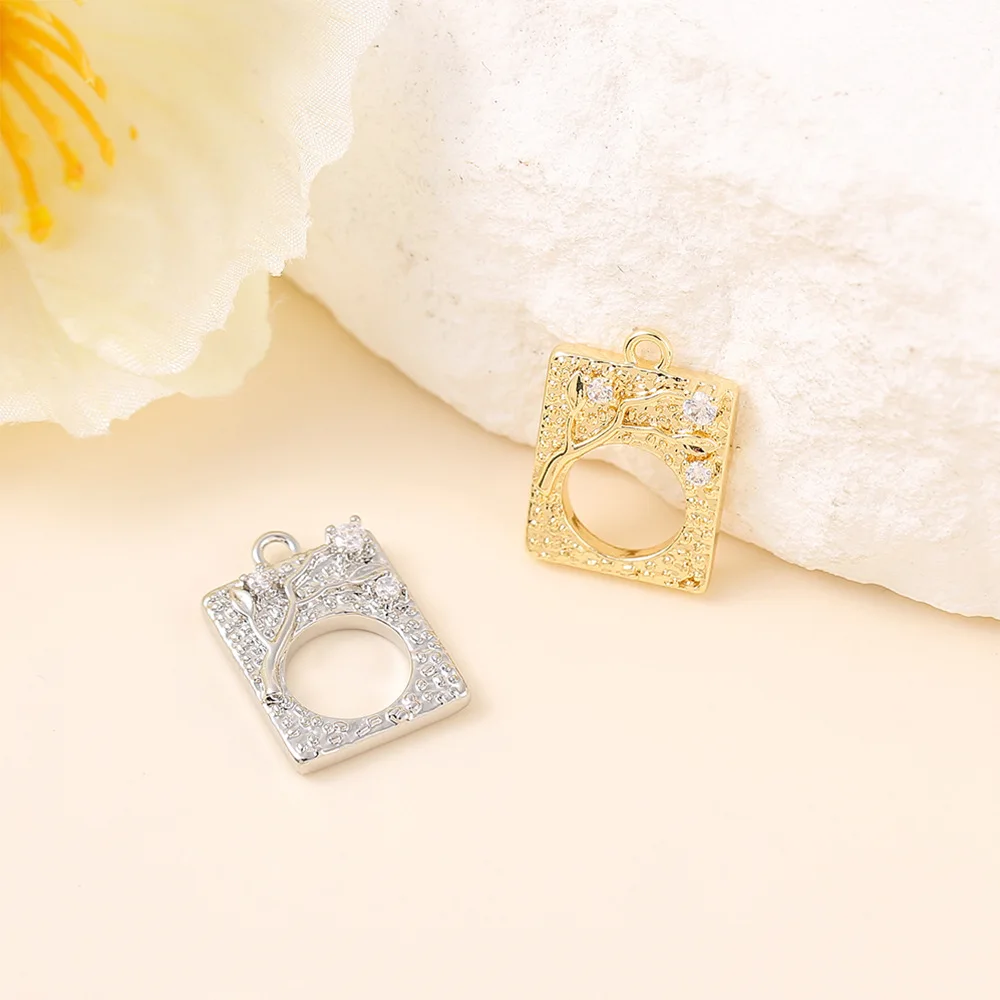 Semi-finished jewelry accessories materials metal inlaid with zircon square pendant necklace bracelet earrings pendant