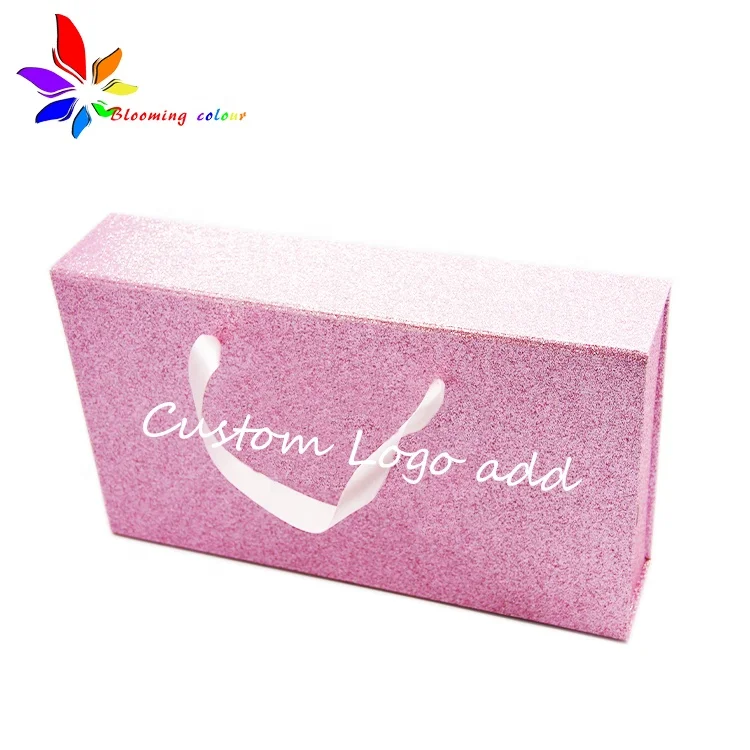 New arrival wholesale pink glitter foldable flat paper board magnetic package box with handle