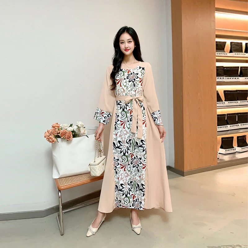 DD151  New 2024 Autumn Vintage Chic Long Sleeve  Patchwork Midi Dress Women Retro Dresses Clothing 4