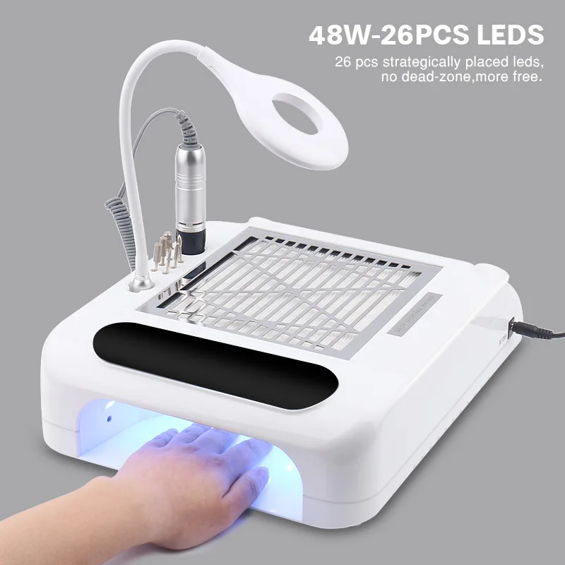 6 in 1 UV LED Nail Lamp 48W Polishing Vacuum Cleaner Lamp Storage Box Hand Pillow Machine Nail Lamp