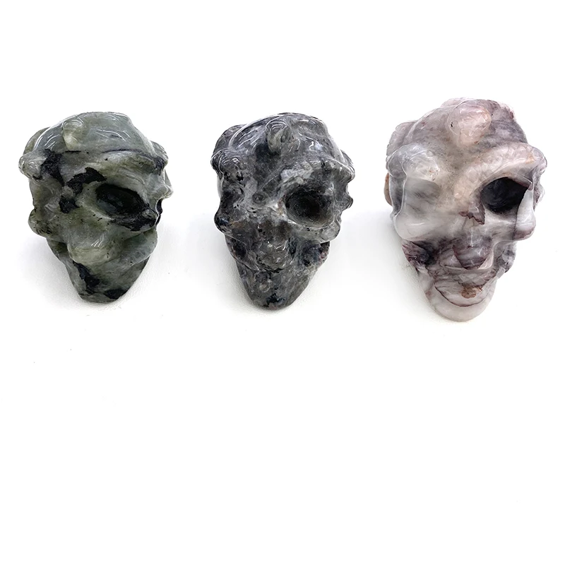 Wholesale Natural Crystal skull crafts statue Quartz Flame Stone skull with snake Carvings for home decoration
