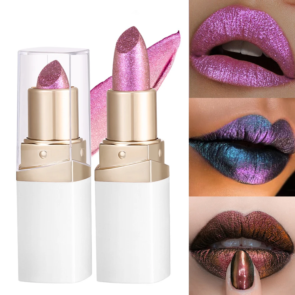 White Tube Non-slip Gradient Color Lip Glaze Pigments Pearlescent Shimmers Satin Matte Metallic Glitter Lipstick Private Label