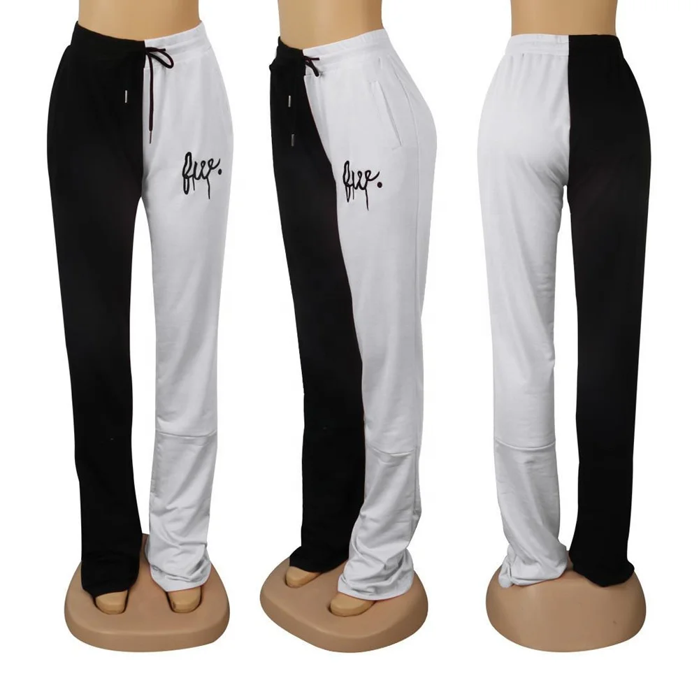 Trousers Women Streetwear Joggers Patchwork Colored Pants Embroidery High Waist Pants Casual Trousers