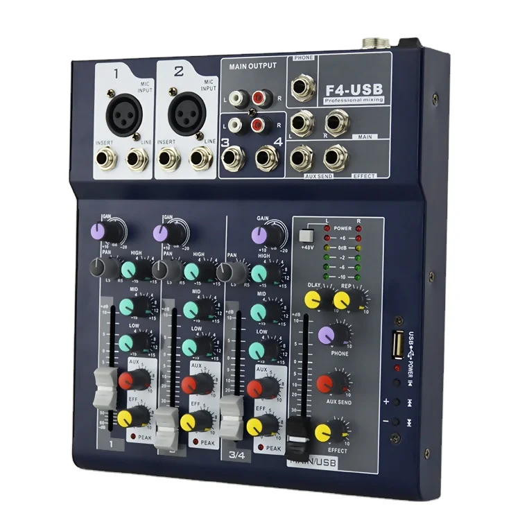Phantasmagoria Power Professional F4 mixer with USB stage mixer, Karaoke live 4 channel mixer
