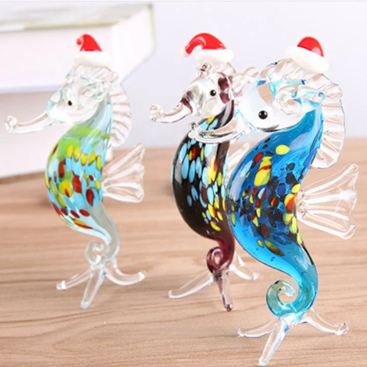 Christmas Glass Crafts Seahorse Figurines Indoor Modern Handmade Crystal glass animal seahorse sculpture for sale