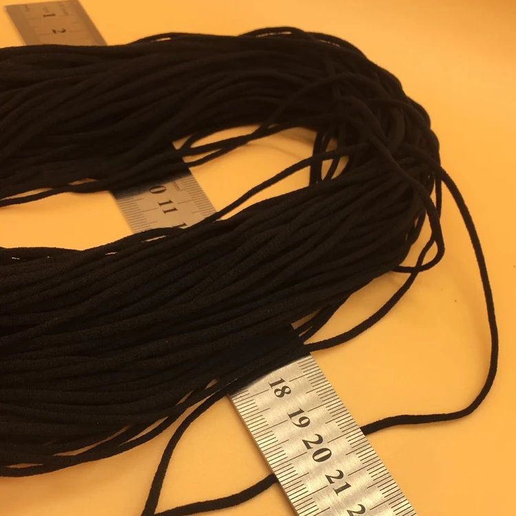 
2.5mm round tubular elastic black color in stock item face-mask ear loop band spandex cord 