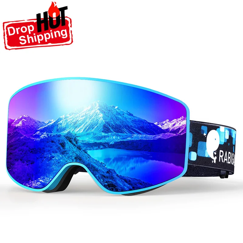 Factory UV400 Protection Snowboarding Sport Glasses Double Side Anti Fog Ski Goggles With Anti-slip Silicone On Strap