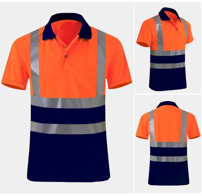 Hi-Vis Safety Polo Shirt High Visibility Construction Work Shirt with Reflective Strips