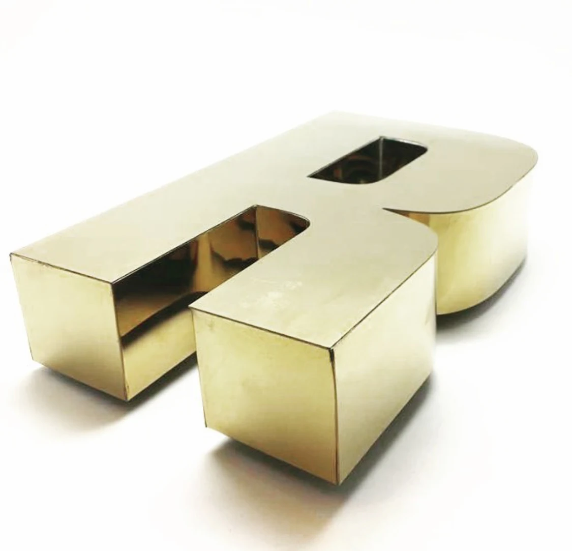 Painted  laser cutting Seamless welding stick on wall golden stainless steel metal alphabet letters logo for decoration