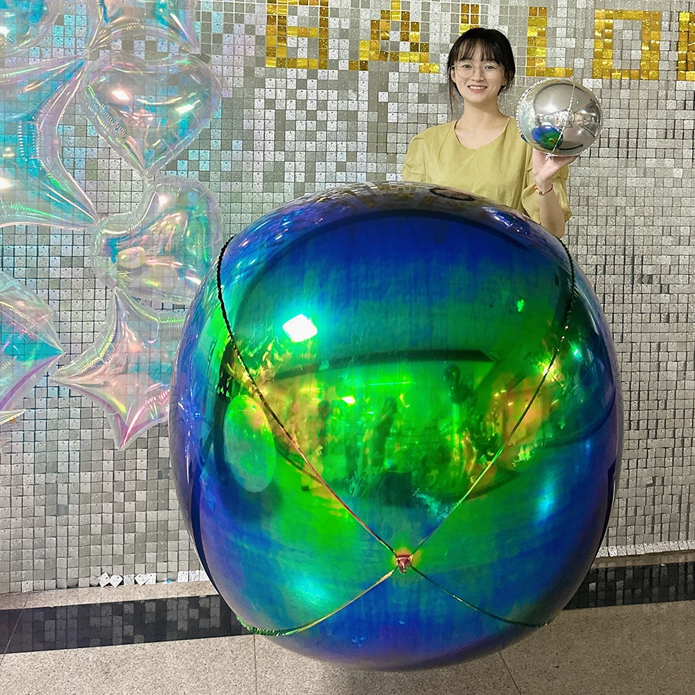 Latest Design Aurora Blue Huge 4D Globos Nylon Foil Balloon Party Decoration Iridescent Pearl White 4D Round Party Foil Balloons