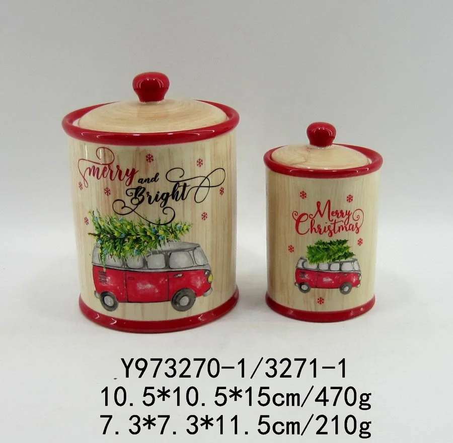 Set of 3 ceramic storage jars for Christmas decoration