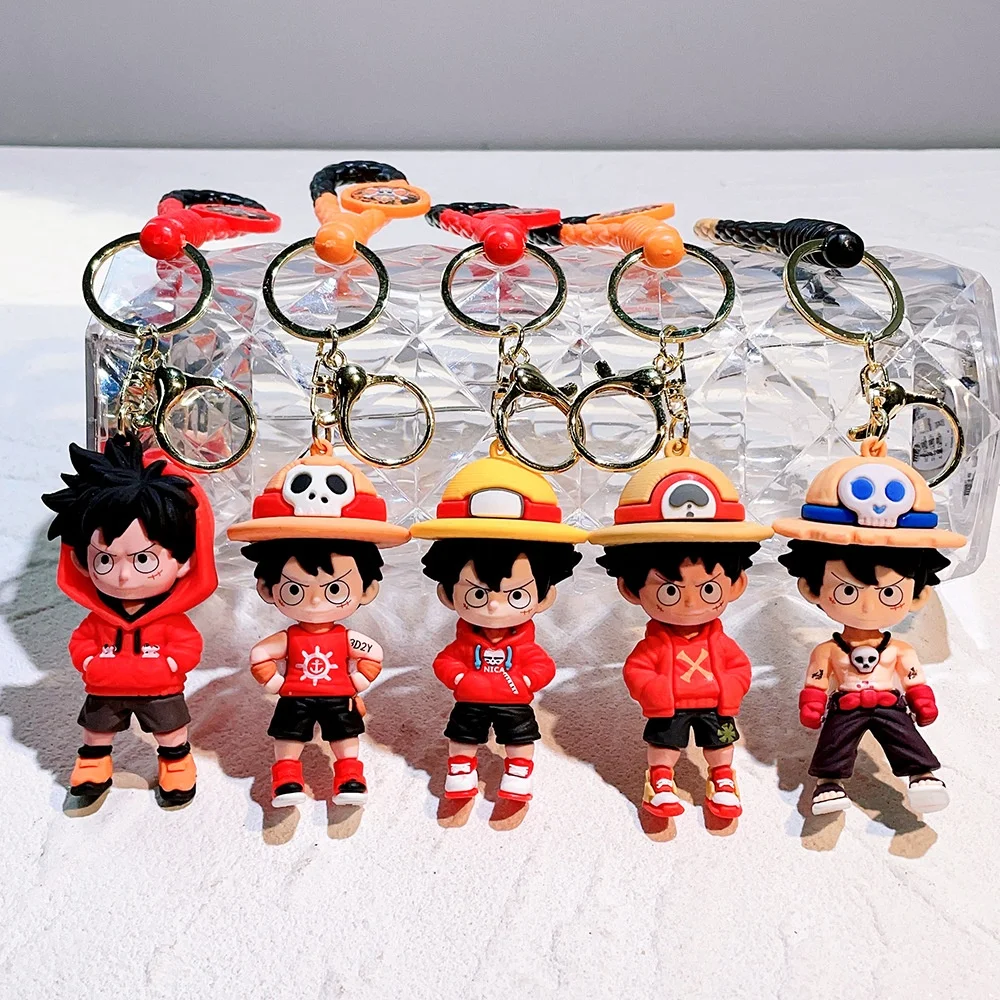 Hot Sale 3D PVC Rubber Luffy Key Chain Cute Cartoon Chopper Key Ring Luffy Pendant Keychain Toys For Backpack Bag Hanging