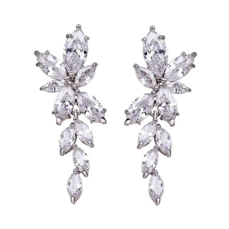 SLBRIDAL Prong Setting Top Grade CZ Wedding Drop Earrings Pin Luxury Dangle Cubic Zirconia Bridal Earring Bridesmaids Earring