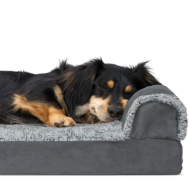 Custom Furhaven Pet Southwest Bohemian Kilim Plush Velvet L Shaped Corner Sofa Dog Bed For Cats