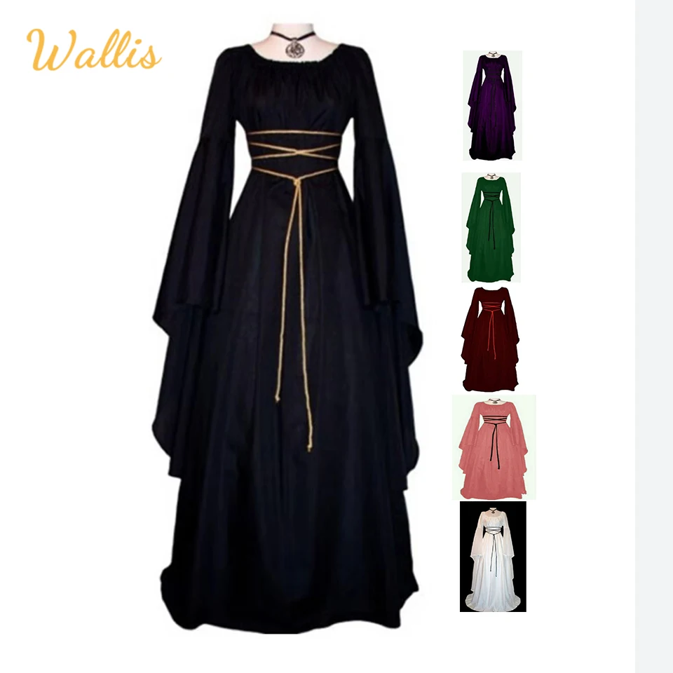Middle Ages Clothing Cosplay Gothic Ghost Vampire Bride Carnival Party Performance Halloween Costume Women Long Sleeve Dress