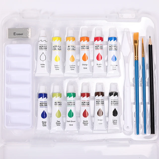 Easy-take acrylic paint and watercolor set with paint brushes and painting palette and a eraser