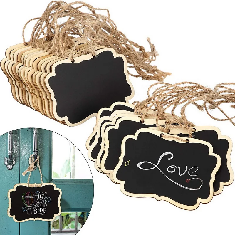 8X6CM Chalkboard Tags Hanging Wooden Chalkboard Signs Mini Wood Chalkboard Labels Rectangle Blackboard Tags Massage Board Signs