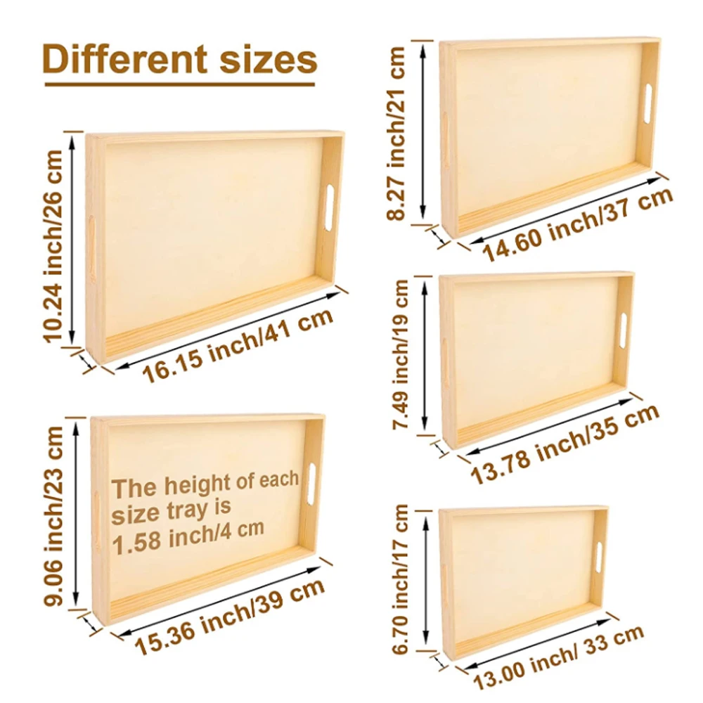 Manufacture Wooden Breakfast Serving Organizing Tray Wood Rectangular food Unfinished Serving Tray