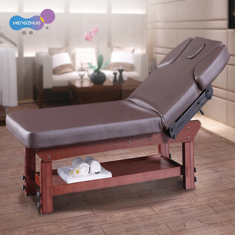 Manual Adjustment Salon Furniture Thai Spa Massage Bed Durable Wooden Customized Massage Table Modern Synthetic Leather