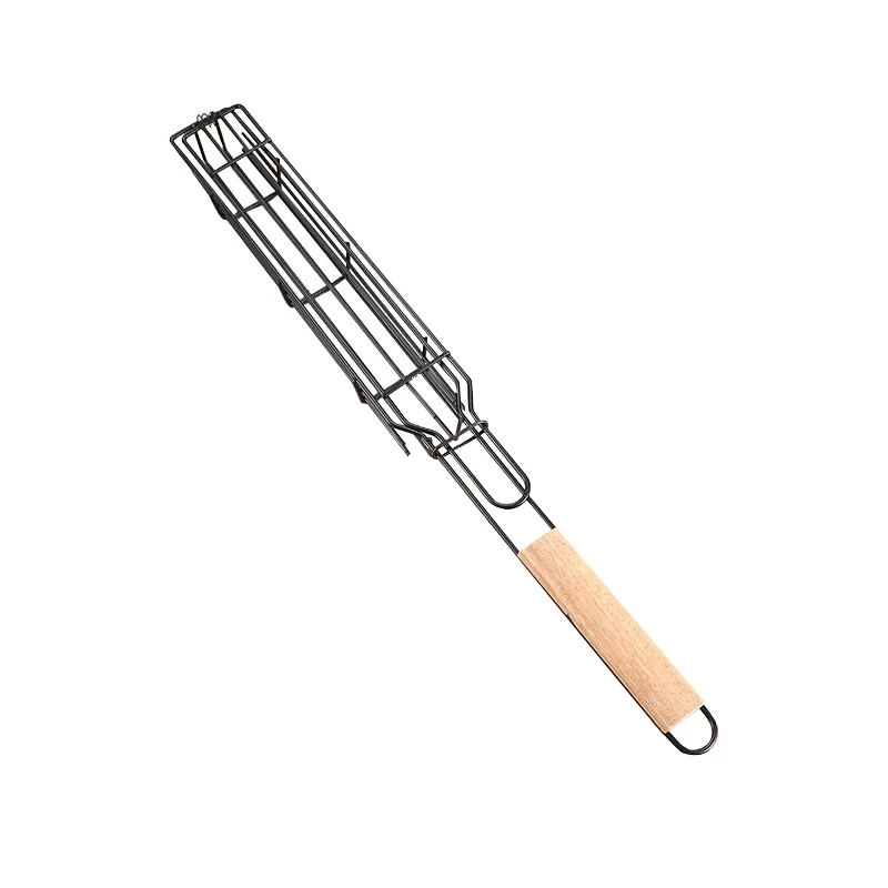 Stainless Steel BBQ Accessories Foldable Handle Kabob Grilling Baskets with Mesh Grid for Vegetables Seafood Meat