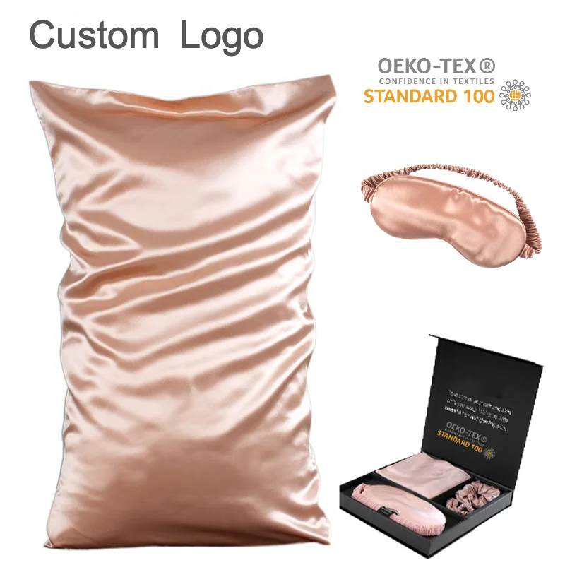 Custom Logo 6A Degree Hidden Zipper Mulberry Silk Pillow Case Infused Hilauronic Acid Silk Pillowcase Gift Box Set