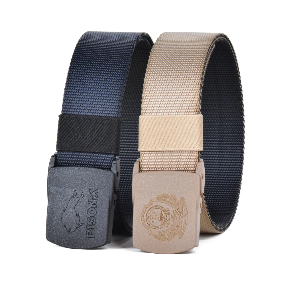 
3.8CM and 4.3cm Double-sided color Custom Logo Outdoor Camping Army Cheap Price High Quality Nylon Webbing belt Plastic Buckle 