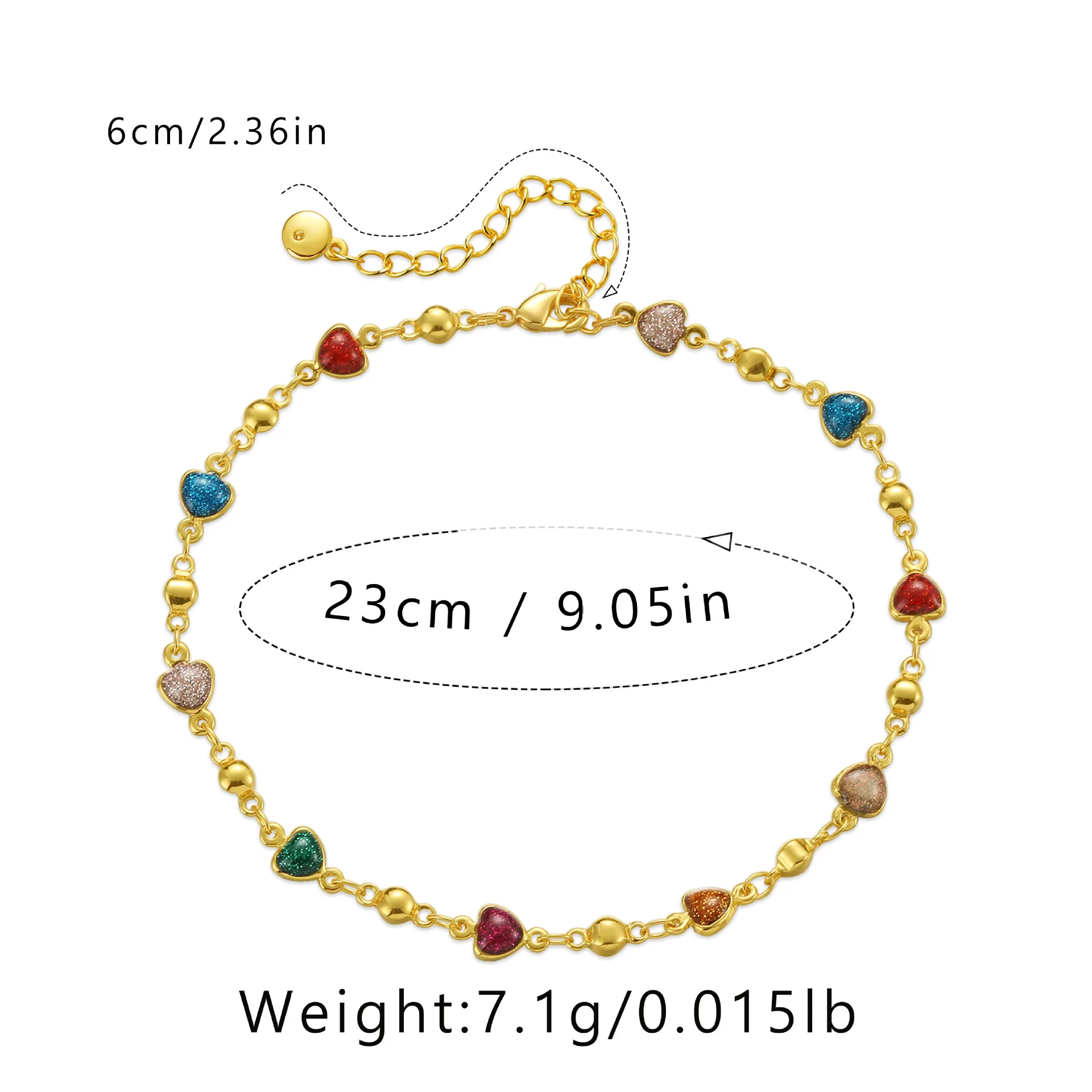 Newest Rainbow Color Heart Anklet Women 18k Gold Plated Enamel Heart Ankle Bracelet Foot Chain