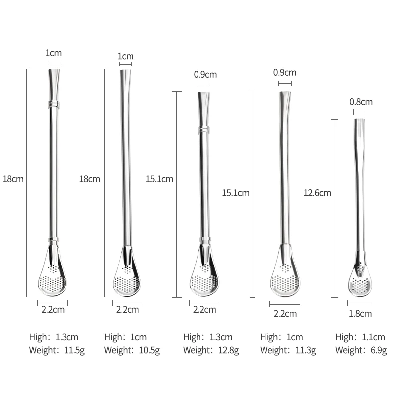 Custom Bar Beverage Accessories Reusable Stainless Steel Straw Spoon Yerba Mate Tea Bombilla Straw Mixing Drink Straw Coffee Spo