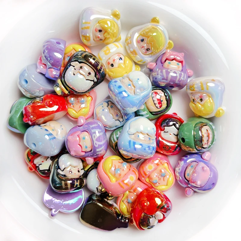 SOJI New Arrived 21mm UV plated acrylic drip oil cartoon shaped loose clear plastic beads for jewelry bracelet keychain making