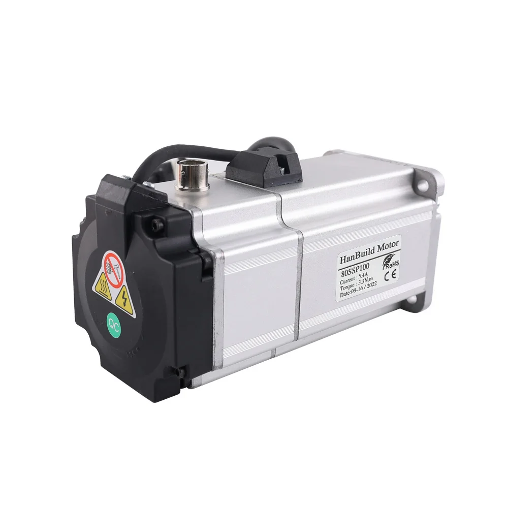 HanBuild 80SSP100 Servo motor driver with brake CNC kit ASD2100 220V 3.3N.m 5.4A 6000rpm Cutting Machine 80 ac servo motor 1000w