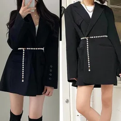 Retro Simple Imitation Pearl Single Layer Girdle Belt Sexy Fashion Dress With Waist Chain Women