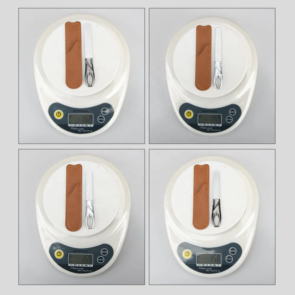 Leather Case Double Sided Non Slip Handle Grit Fingernail File Easily Grinding Stainless Steel Nail Files