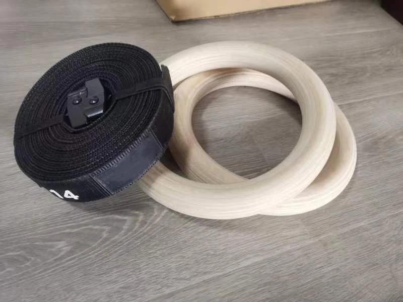 Fitness Accessories Home Gym Full strength exercise Body Workout Wooden Gymnastic Ring with Nylon straps