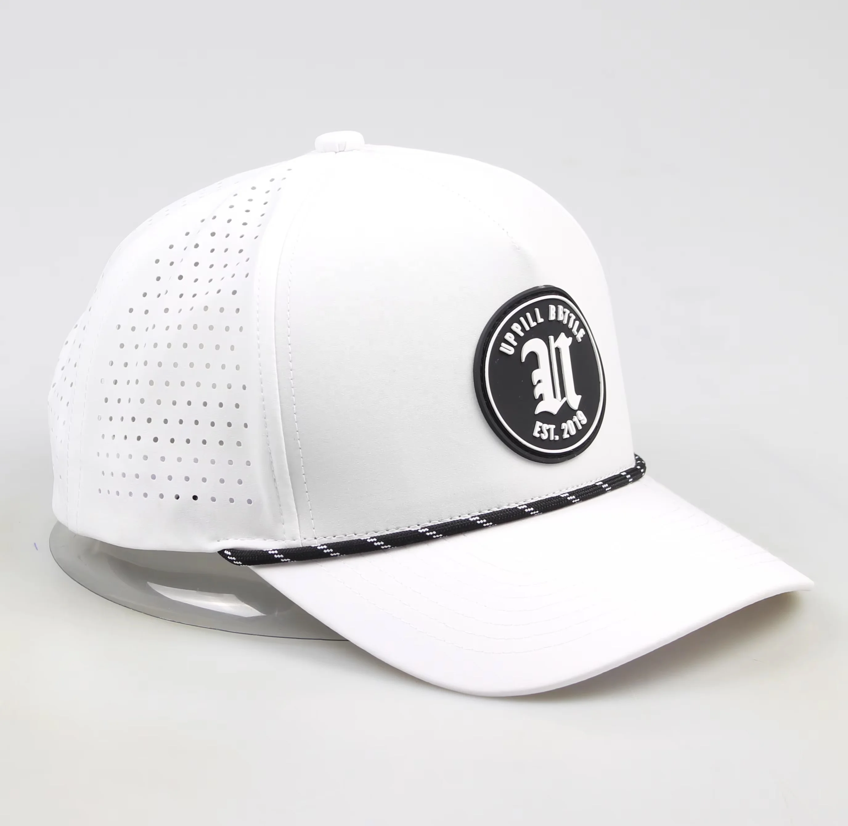 Wholesale Custom Embroidery Logo 5 Panel Sports Laser Cut Hole Polyester Gorras Rope Golf High Quality Waterproof Baseball Cap