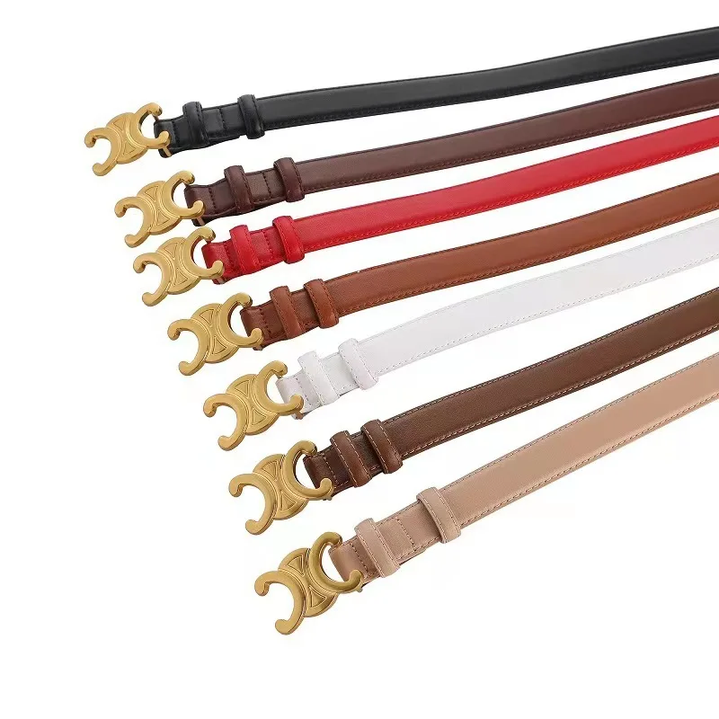 Wholesale Explosive Double C Triumph Belt Smooth Buckle Leather Belt Fashion Leather Thin Belt For Women