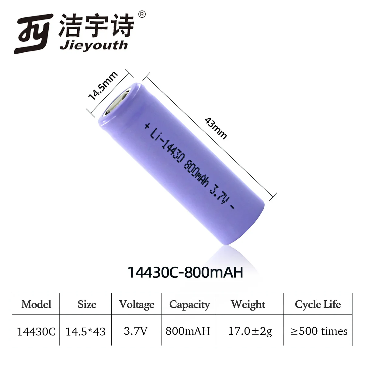 Li-ion 14430 3.7v 800mah batterie rechargeable