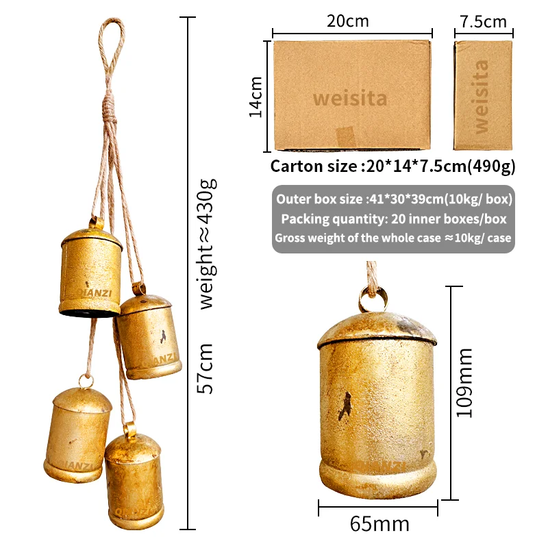 Large Rustic Cow Bells Plated Giant Antique Shabby Metal Indoor Outdoor Christmas Decoration Shabby Cow Hanging Animal Souvenir