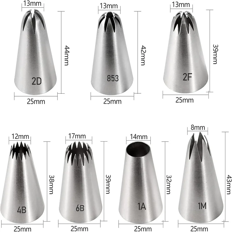 Wholesale Medium 7-Piece Set of Decorating Nozzle Cake Cream Decorating Nozzle 304 Stainless Steel