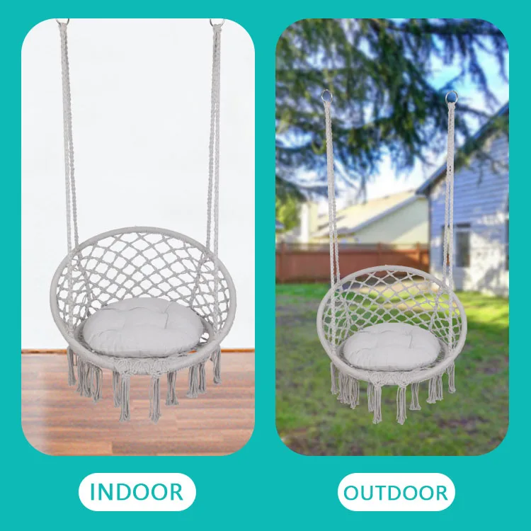 Iron pipe Round Rope Hammock Hanging Chair children Macrame Swing Hanging Black White Hammock For garden porch Chair