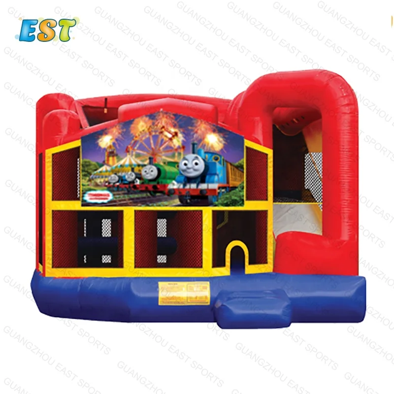 Customized Kids Theme Attractive Toy Combo Inflatable Thomas The Train Jungle Jump With Slide For Sale