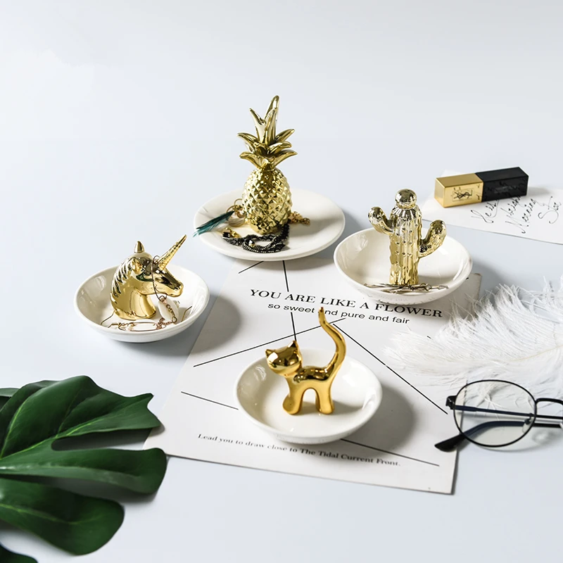 Популярный дизайн кошка темминка кактус ананас дисплей блюдо декоративная керамическая брелок ожерелье ювелирные изделия лоток
