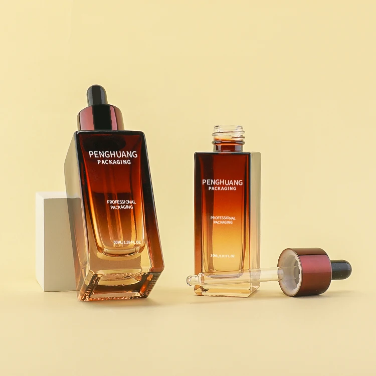 30ml 50ml amber glass packaging cosmetic glass pump bottle moisturize essential oil serum dropper bottle