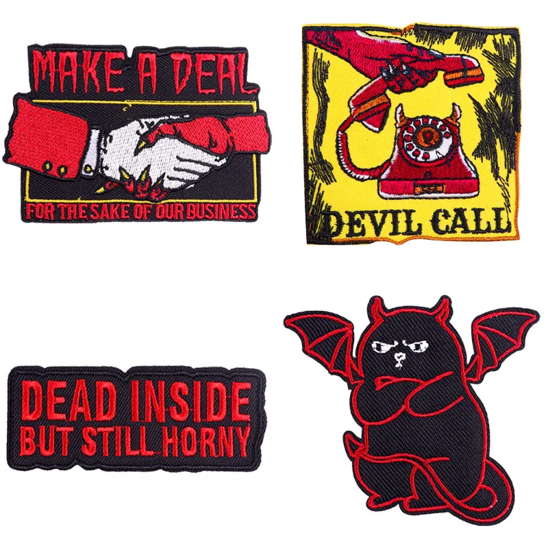Wholesale manufacture fashion embroidery patches custom black and red devil series iron on embroidered patch