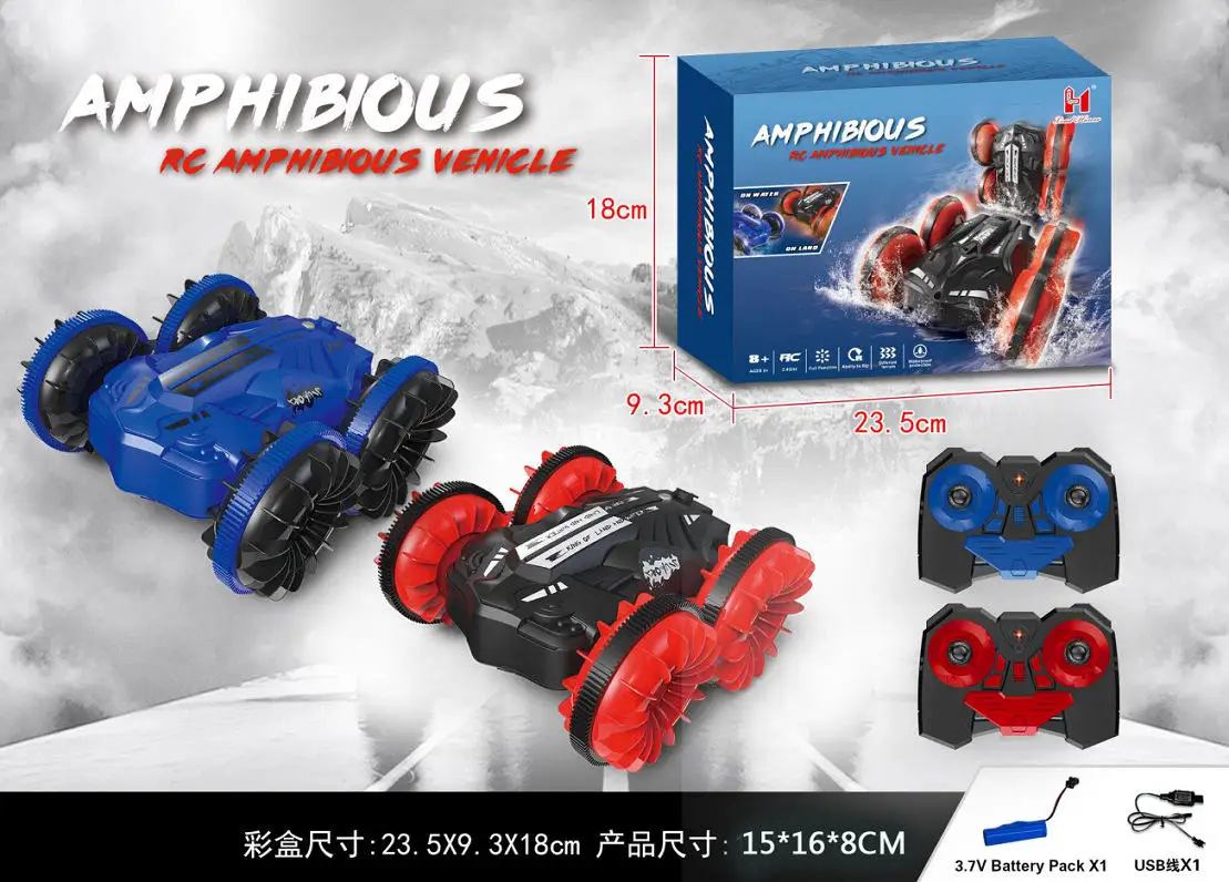 Amfibische afstandsbediening auto zes pass stunt auto off-road klimmen roterende waterdichte speelgoed auto