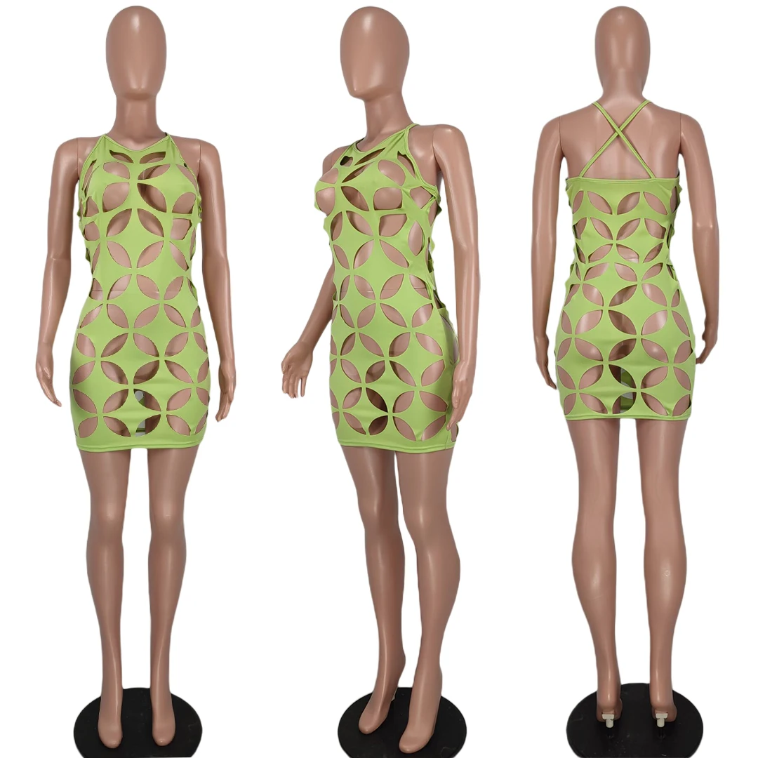 Spring new arrival fashion sexy hollow out halter women nightclub dress 2022 casual clothes girls clothing