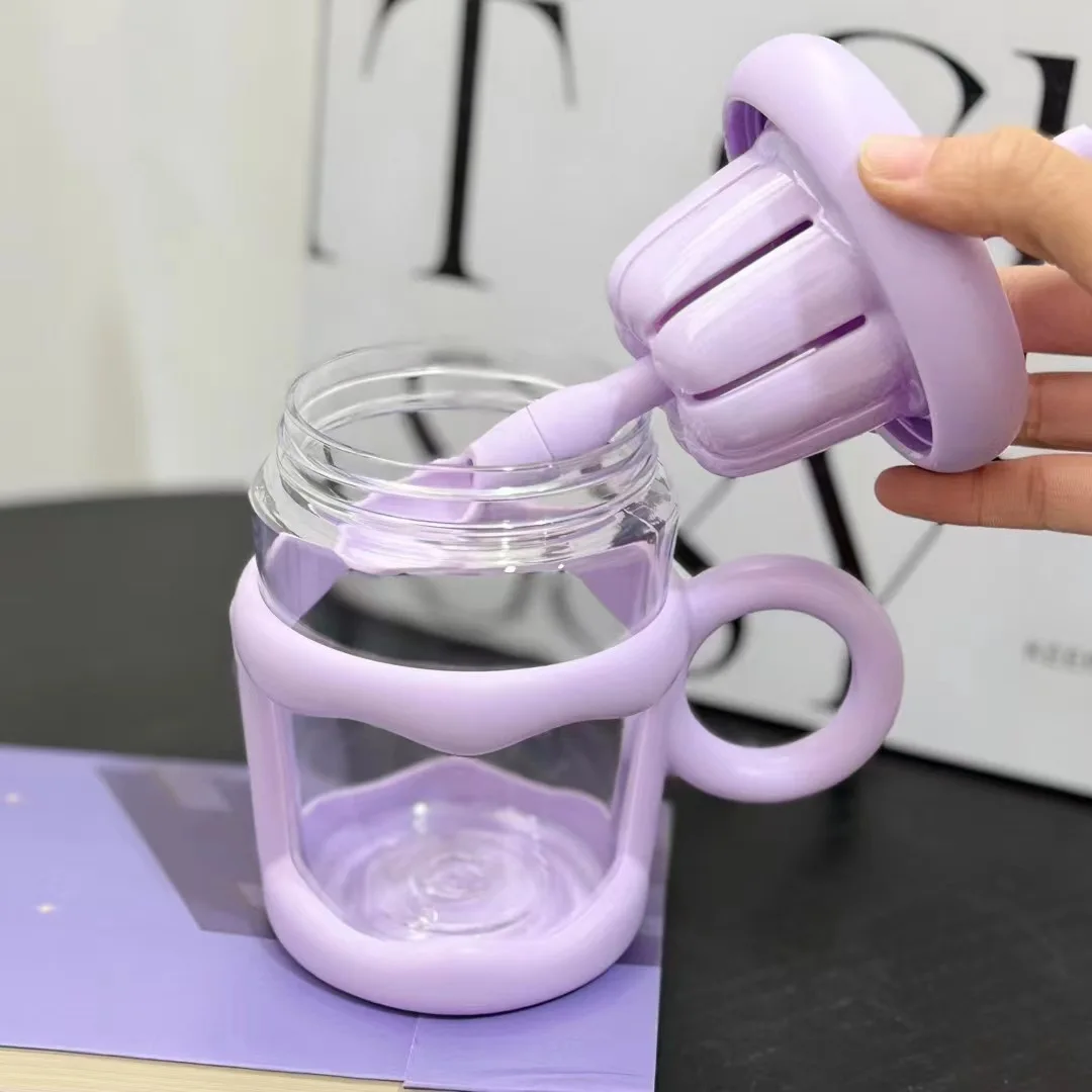 Md51 500Ml Portable Anti-Fall Plastic Mug With Handle Tea Separate Water Cup With Straw Strainer Spoon