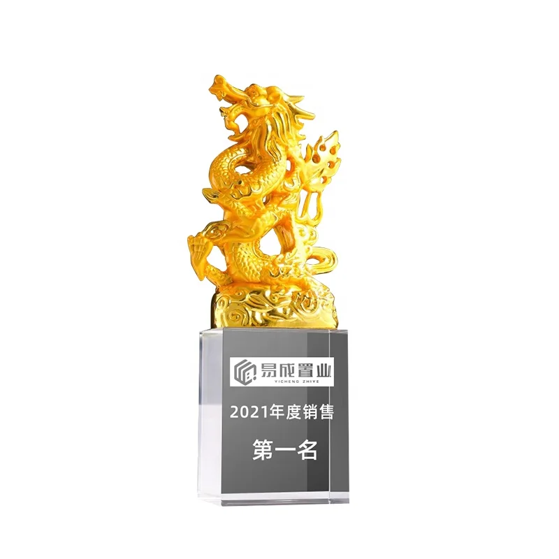 Creative Crystal Metal Trophy LIULI dragon and black crystal Event Award Trophy